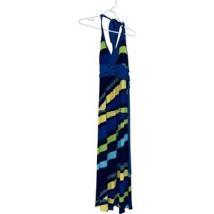 Vanity Maxi Dress Vintage Small Multi‎ Stripe Halter Tie Open Back Sleeveless